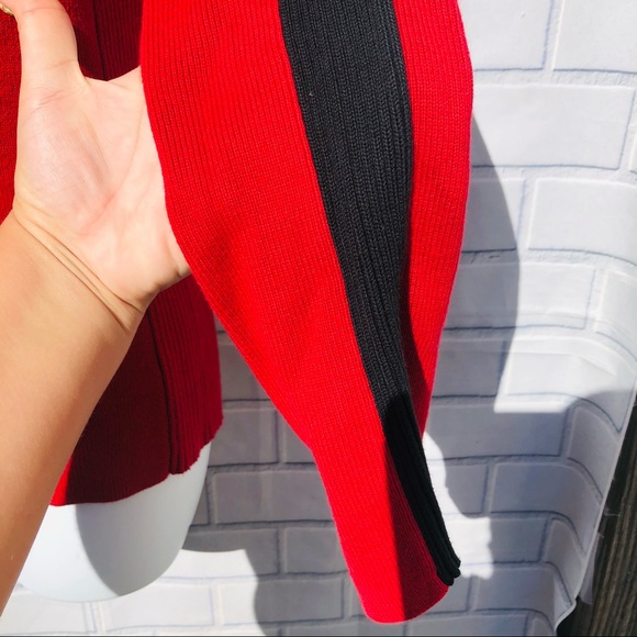 DKNY Pullover Sweater MEDIUM Ribbed Red & Black Cotton - Picture 6 of 11